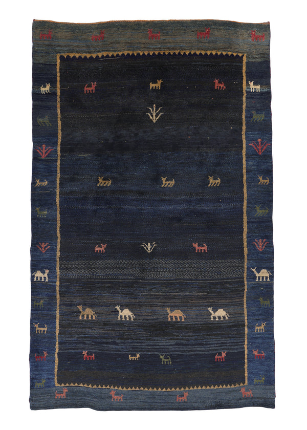 30850 Persian Rug Gabbeh Handmade Area Tribal 4'11'' x 7'11'' -5x8- Blue Pictorial Design