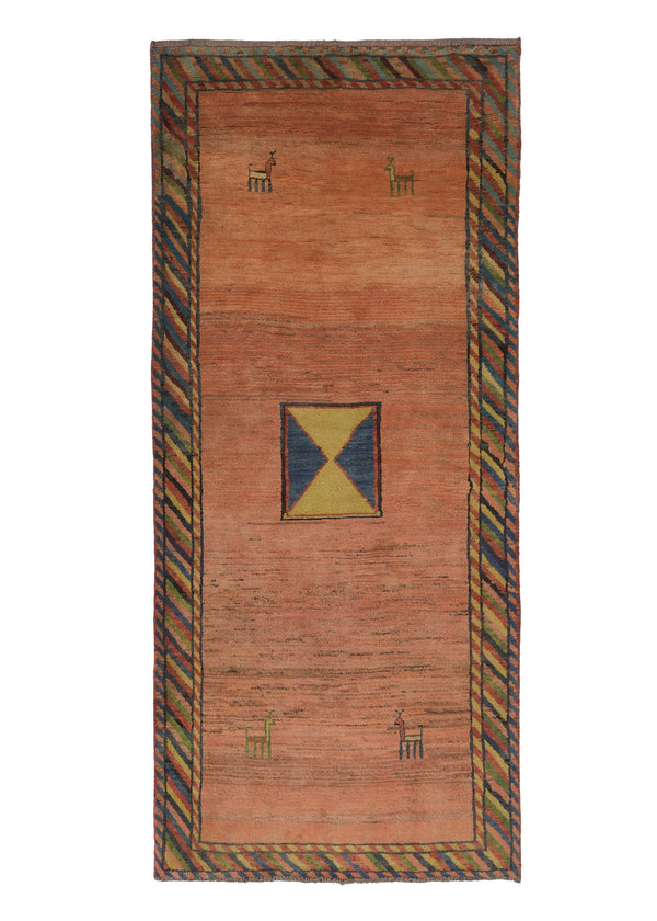 30886 Persian Rug Gabbeh Handmade Runner Tribal 4'1'' x 9'4'' -4x9- Blue Red Paisley Boteh Design