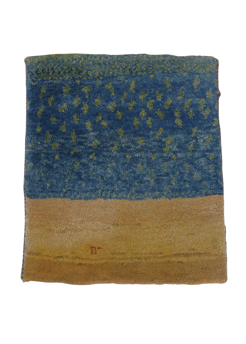 30924 Persian Rug Gabbeh Handmade Area Tribal 1'7'' x 1'11'' -2x2- Blue Yellow Gold Abstract Design