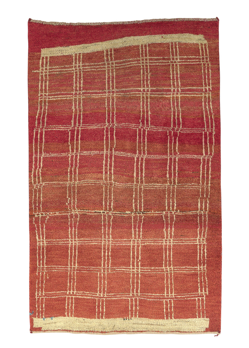 30955 Persian Rug Gabbeh Handmade Area Tribal 2'11'' x 4'8'' -3x5- Red Checkered Design
