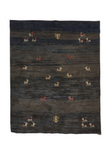 30958 Persian Rug Gabbeh Handmade Area Tribal 3'10'' x 4'9'' -4x5- Blue Pictorial Design