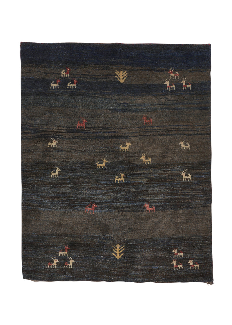 30958 Persian Rug Gabbeh Handmade Area Tribal 3'10'' x 4'9'' -4x5- Blue Pictorial Design