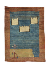 30977 Persian Rug Gabbeh Handmade Area Tribal 3'6'' x 4'10'' -4x5- Orange Blue Abstract Design