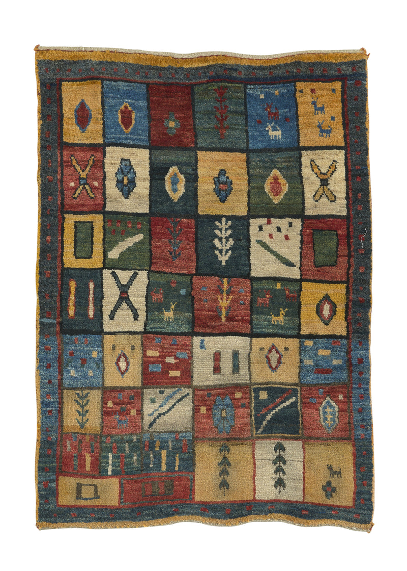30985 Persian Rug Gabbeh Handmade Area Tribal 3'5'' x 4'10'' -3x5- Multi-color Abstract Design
