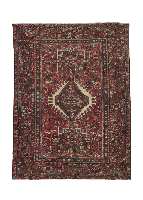 31013 Persian Rug Gharajeh Handmade Area Tribal Vintage 4'11'' x 6'3'' -5x6- Red Geometric Design
