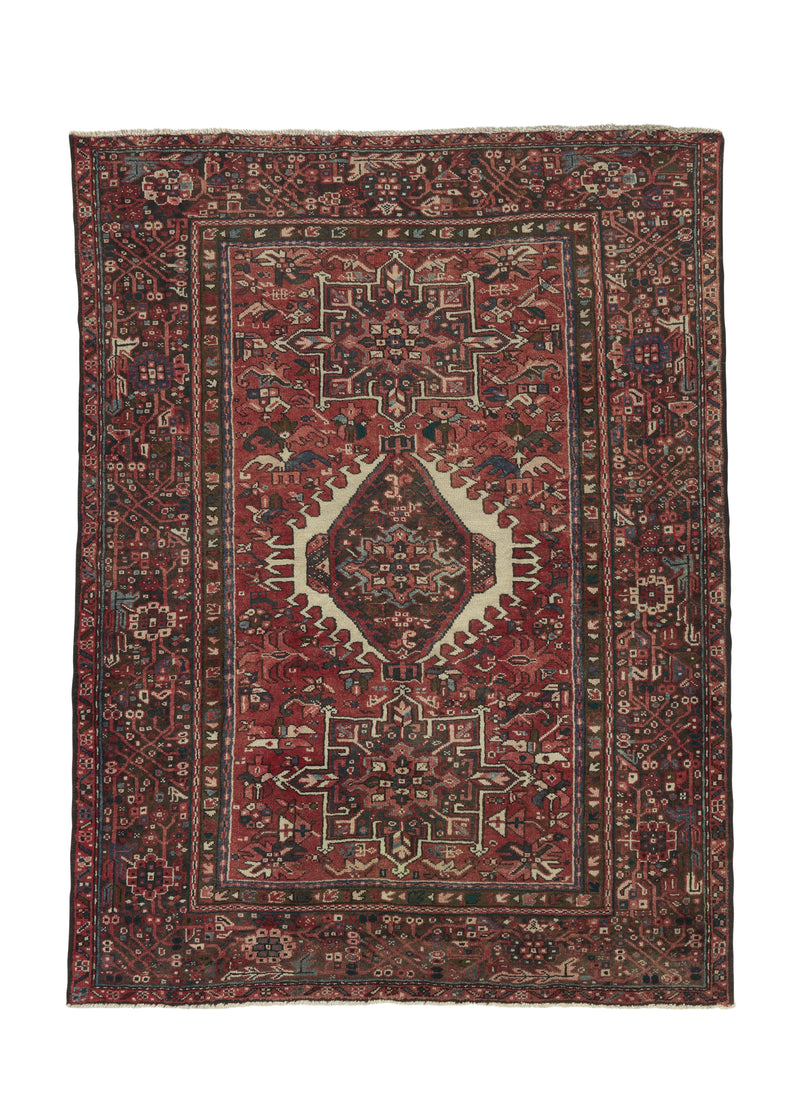 31013 Persian Rug Gharajeh Handmade Area Tribal Vintage 4'11'' x 6'3'' -5x6- Red Geometric Design