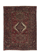31016 Persian Rug Gharajeh Handmade Area Tribal Vintage 4'11'' x 6'5'' -5x6- Red Geometric Design