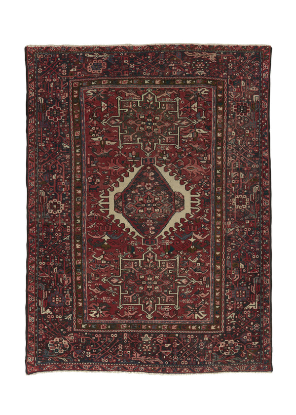 31016 Persian Rug Gharajeh Handmade Area Tribal Vintage 4'11'' x 6'5'' -5x6- Red Geometric Design
