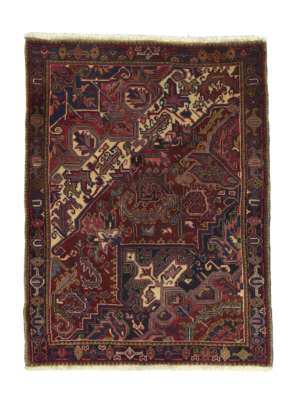 31022 Persian Rug Heriz Handmade Area Tribal 3'11'' x 5'1'' -4x5- Red Partition Design