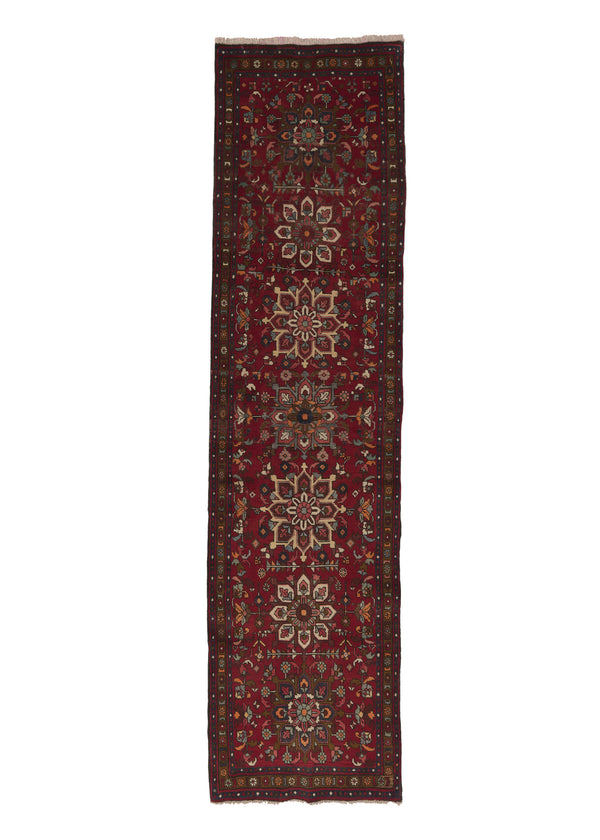 31038 Caucasian Rug Gharabagh Handmade Runner Tribal Vintage 3'3'' x 12'11'' -3x13- Red Floral Design