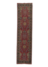 31045 Persian Rug Tabriz Handmade Runner Traditional 3'1'' x 12'8'' -3x13- Red Green Vase Floral Design