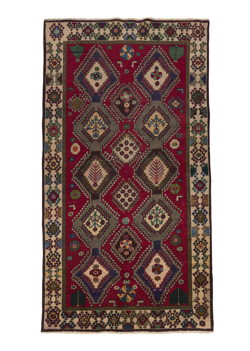 31053 Persian Rug Bakhtiari Handmade Area Tribal 5'0'' x 9'6'' -5x10- Red Geometric Design