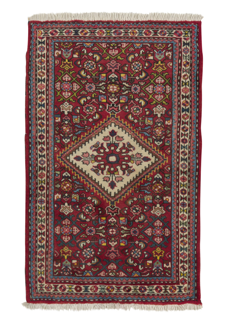 31070 Persian Rug Hamadan Handmade Area Tribal 2'5'' x 3'10'' -2x4- Red Multi-color Geometric Design