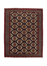 31082 Persian Rug Turkmen Handmade Area Tribal 8'8'' x 10'10'' -9x11- Blue Red Bokhara Elephant Foot Design