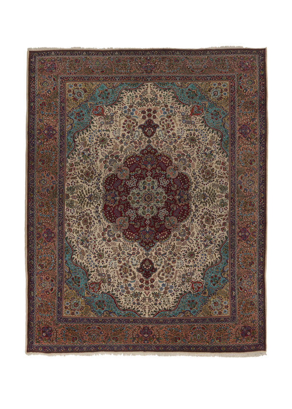 31085 Persian Rug Tabriz Handmade Area Traditional 10'0'' x 12'8'' -10x13- Whites Beige Blue Shah Abbasi Floral Design