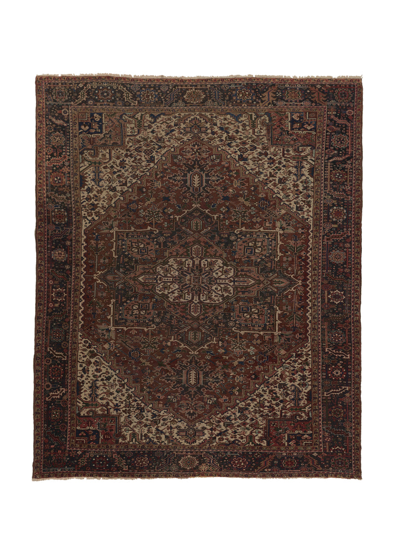 31088 Persian Rug Bakhshayesh Handmade Area Tribal Vintage 11'2'' x 14'4'' -11x14- Red Whites Beige Geometric Design