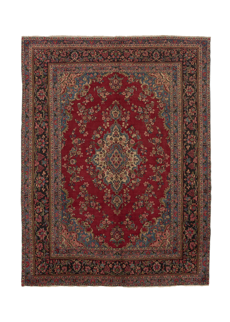 31090 Persian Rug Hamadan Handmade Area Tribal 9'6'' x 12'8'' -10x13- Red Blue Floral Design