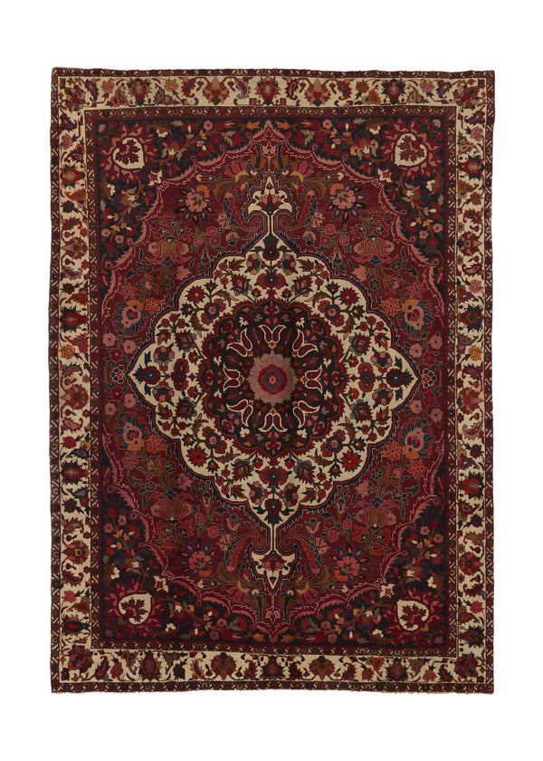 31102 Persian Rug Bakhtiari Handmade Area Tribal 8'0'' x 11'2'' -8x11- Red Whites Beige Floral Design