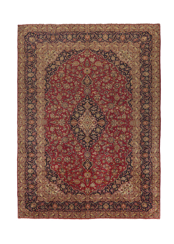 31112 Persian Rug Kashan Handmade Area Traditional 10'0'' x 13'8'' -10x14- Red Blue Whites Beige Toranj Mehrab Floral Design