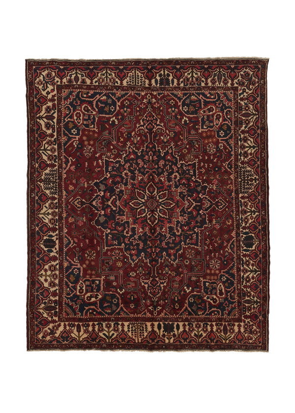 31114 Persian Rug Bakhtiari Handmade Area Tribal Vintage 10'6'' x 12'6'' -11x13- Red Geometric Design