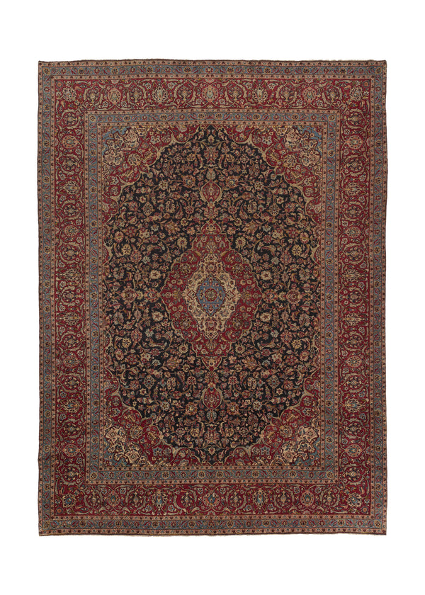 31115 Persian Rug Kashan Handmade Area Traditional 9'10'' x 13'6'' -10x14- Red Blue Toranj Mehrab Floral Design