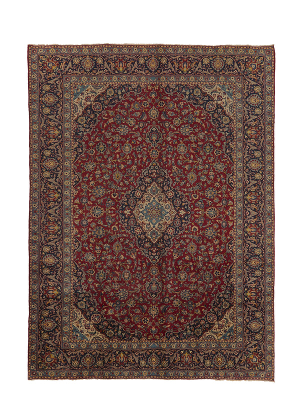 31117 Persian Rug Kashan Handmade Area Traditional 9'10'' x 13'5'' -10x13- Red Blue Toranj Mehrab Floral Design