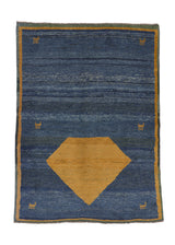 31123 Persian Rug Gabbeh Handmade Area Tribal 5'8'' x 7'9'' -6x8- Blue Yellow Gold Pictorial Design