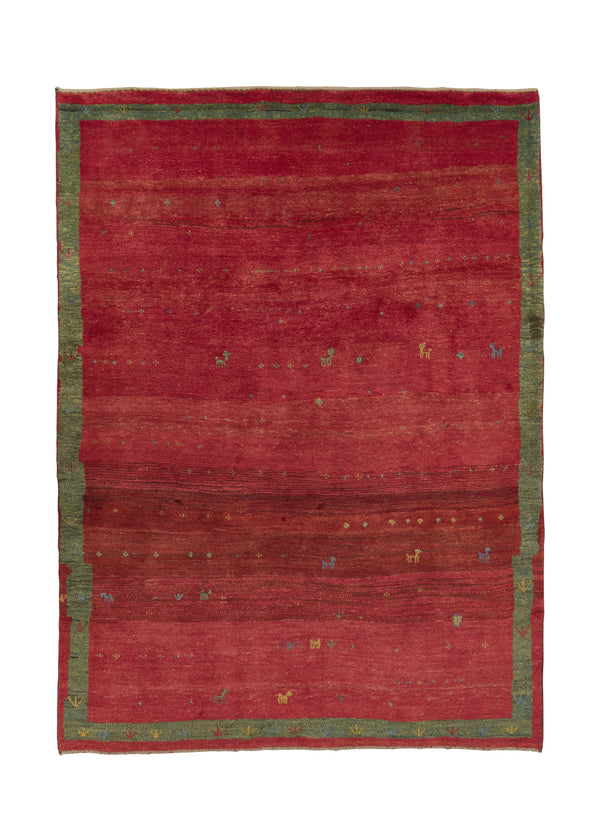 31132 Persian Rug Gabbeh Handmade Area Tribal 5'7'' x 7'9'' -6x8- Red Open Pictorial Design