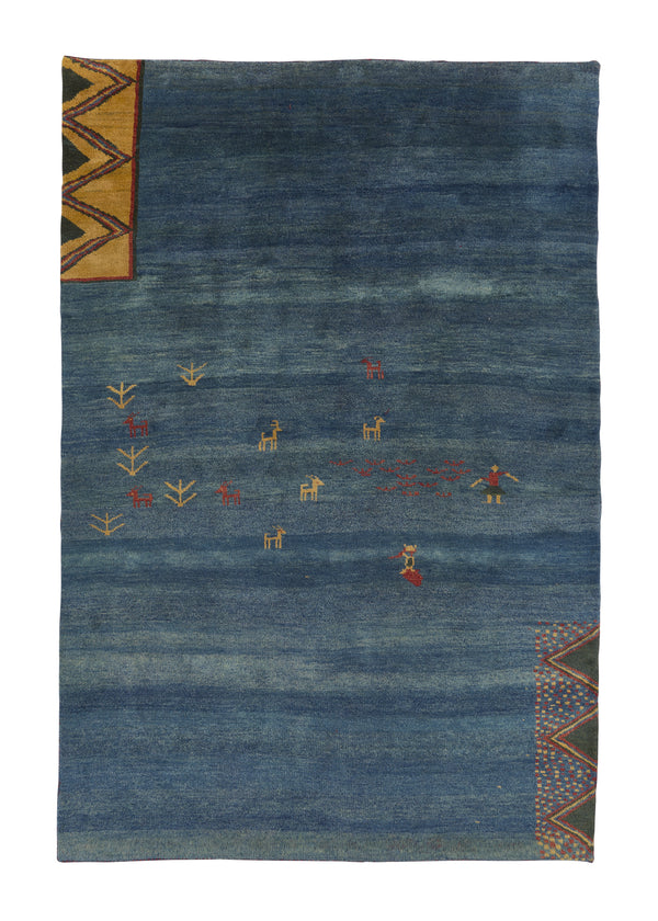 31143 Persian Rug Gabbeh Handmade Area Tribal 5'11'' x 8'11'' -6x9- Blue Open Pictorial Design