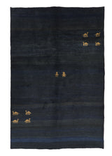 31162 Persian Rug Gabbeh Handmade Area Tribal 6'3'' x 9'9'' -6x10- Blue Open Pictorial Design