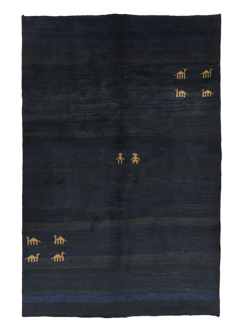 31162 Persian Rug Gabbeh Handmade Area Tribal 6'3'' x 9'9'' -6x10- Blue Open Pictorial Design