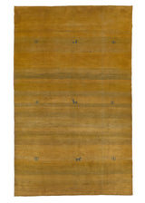 31222 Persian Rug Gabbeh Handmade Area Tribal 6'4'' x 10'2'' -6x10- Yellow Gold Open Pictorial Design