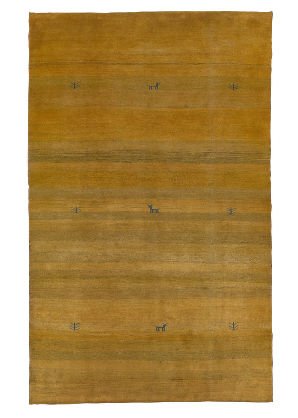31222 Persian Rug Gabbeh Handmade Area Tribal 6'4'' x 10'2'' -6x10- Yellow Gold Open Pictorial Design
