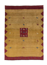 31225 Persian Rug Gabbeh Handmade Area Tribal 6'6'' x 9'2'' -7x9- Yellow Gold Pictorial Design