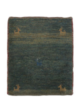 31233 Persian Rug Gabbeh Handmade Area Square Tribal 1'5'' x 1'9'' -1x2- Blue Green Open Pictorial Animals Design
