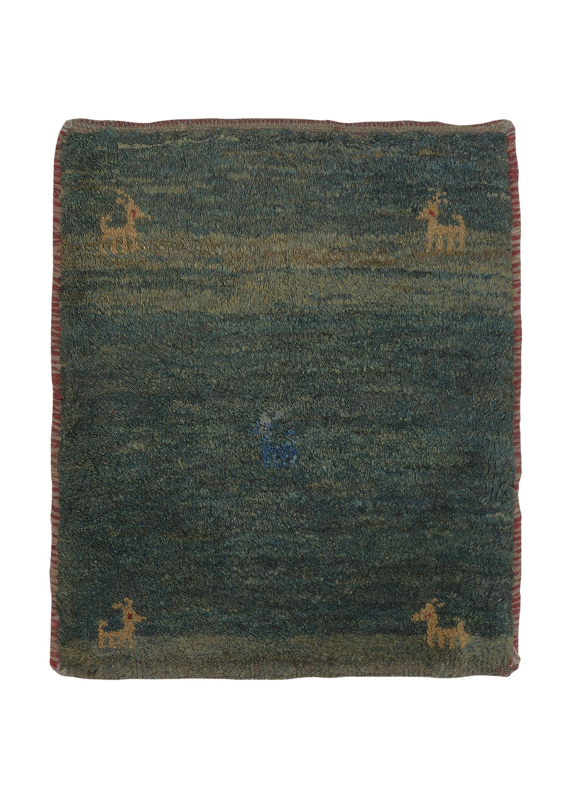 31233 Persian Rug Gabbeh Handmade Area Square Tribal 1'5'' x 1'9'' -1x2- Blue Green Open Pictorial Animals Design