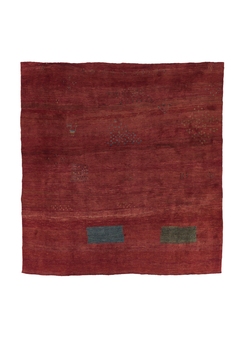 31235 Persian Rug Gabbeh Handmade Area Square Tribal 7'3'' x 7'7'' -7x8- Red Open Design
