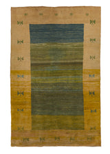 31240 Persian Rug Gabbeh Handmade Area Tribal 6'4'' x 10'6'' -6x11- Yellow Gold Open Pictorial Design
