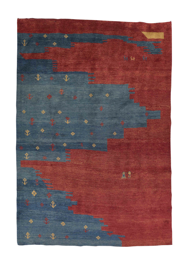 31243 Persian Rug Gabbeh Handmade Area Tribal 6'10'' x 9'8'' -7x10- Red Blue Abstract Design