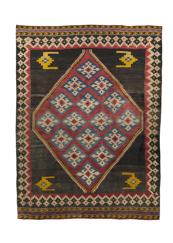 31271 Persian Rug Gabbeh Handmade Area Tribal 6'11'' x 9'5'' -7x9- Brown Red Geometric Design