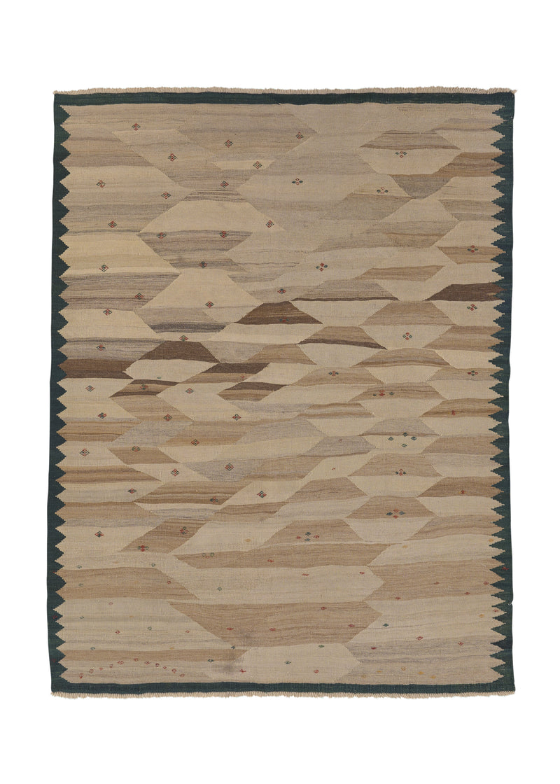 31301 Persian Rug Shiraz Handmade Area Tribal 5'1'' x 6'8'' -5x7- Whites Beige Geometric Kilim Design