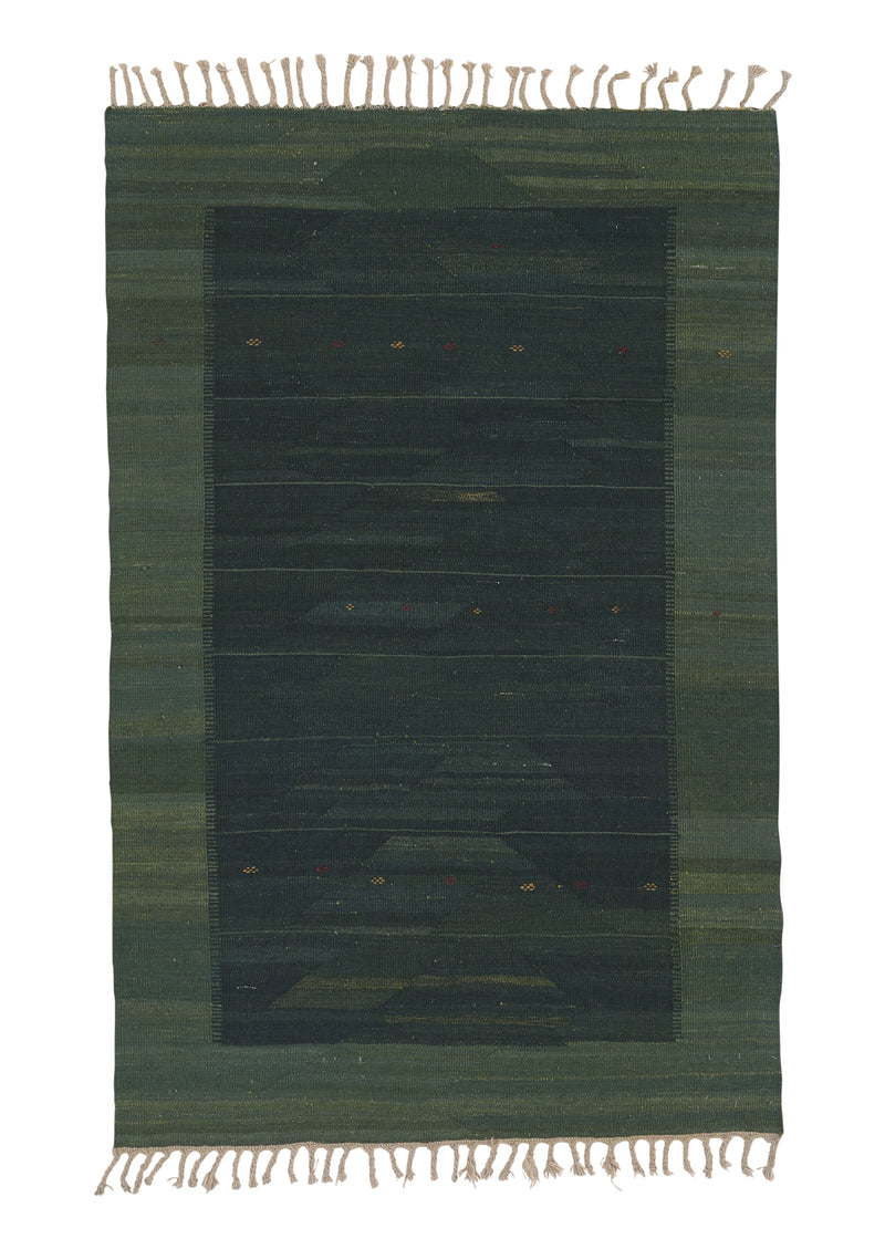 31358 Persian Rug Shiraz Handmade Area Tribal 4'3'' x 6'8'' -4x7- Green Blue Open Kilim Design