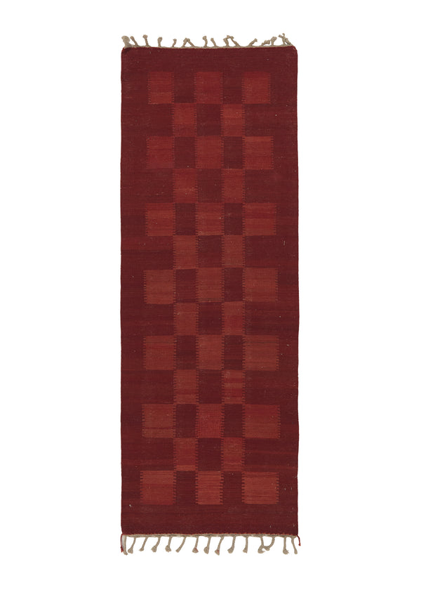 31368 Persian Rug Shiraz Handmade Runner Tribal 2'11'' x 8'2'' -3x8- Red Kilim Checkered Plain Design