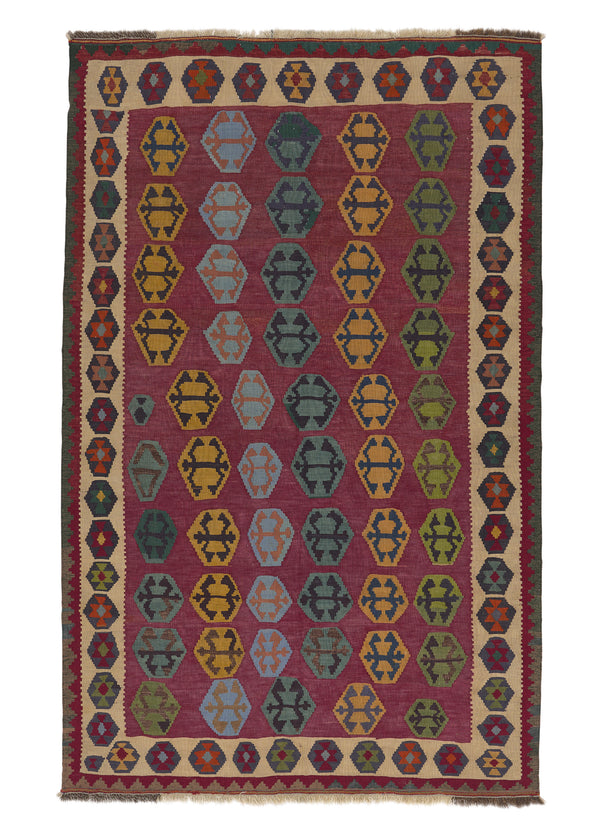 31371 Persian Rug Shiraz Handmade Area Tribal 4'10'' x 7'8'' -5x8- Red Multi-color Geometric Kilim Design