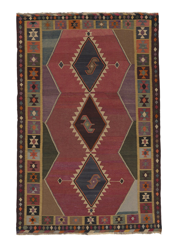31374 Persian Rug Shiraz Handmade Area Tribal 5'1'' x 8'1'' -5x8- Red Multi-color Kilim Geometric Design
