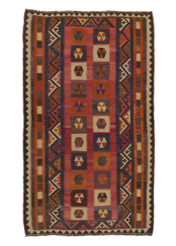 31398 Persian Rug Shiraz Handmade Area Tribal 5'3'' x 8'8'' -5x9- Red Multi-color Kilim Geometric Design