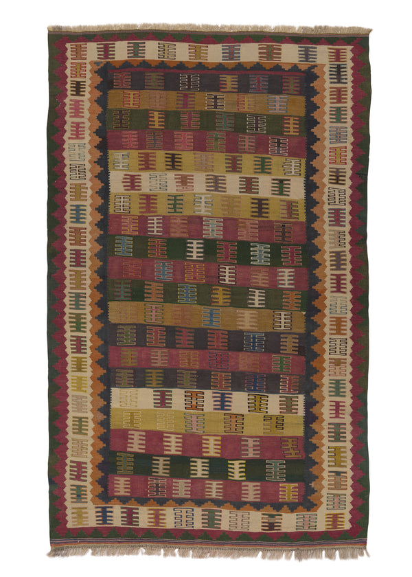 31401 Persian Rug Shiraz Handmade Area Tribal 4'11'' x 8'2'' -5x8- Multi-color Geometric Design