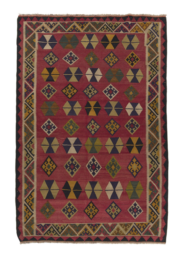 31418 Persian Rug Shiraz Handmade Area Tribal 5'6'' x 8'4'' -6x8- Red Multi-color Kilim Geometric Design