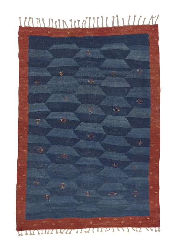 31426 Persian Rug Shiraz Handmade Area Tribal 4'11'' x 6'11'' -5x7- Blue Geometric Kilim Design