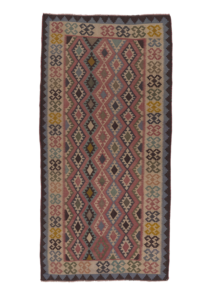 31443 Persian Rug Shiraz Handmade Area Tribal 4'4'' x 8'11'' -4x9- Pink Multi-color Geometric Kilim Design